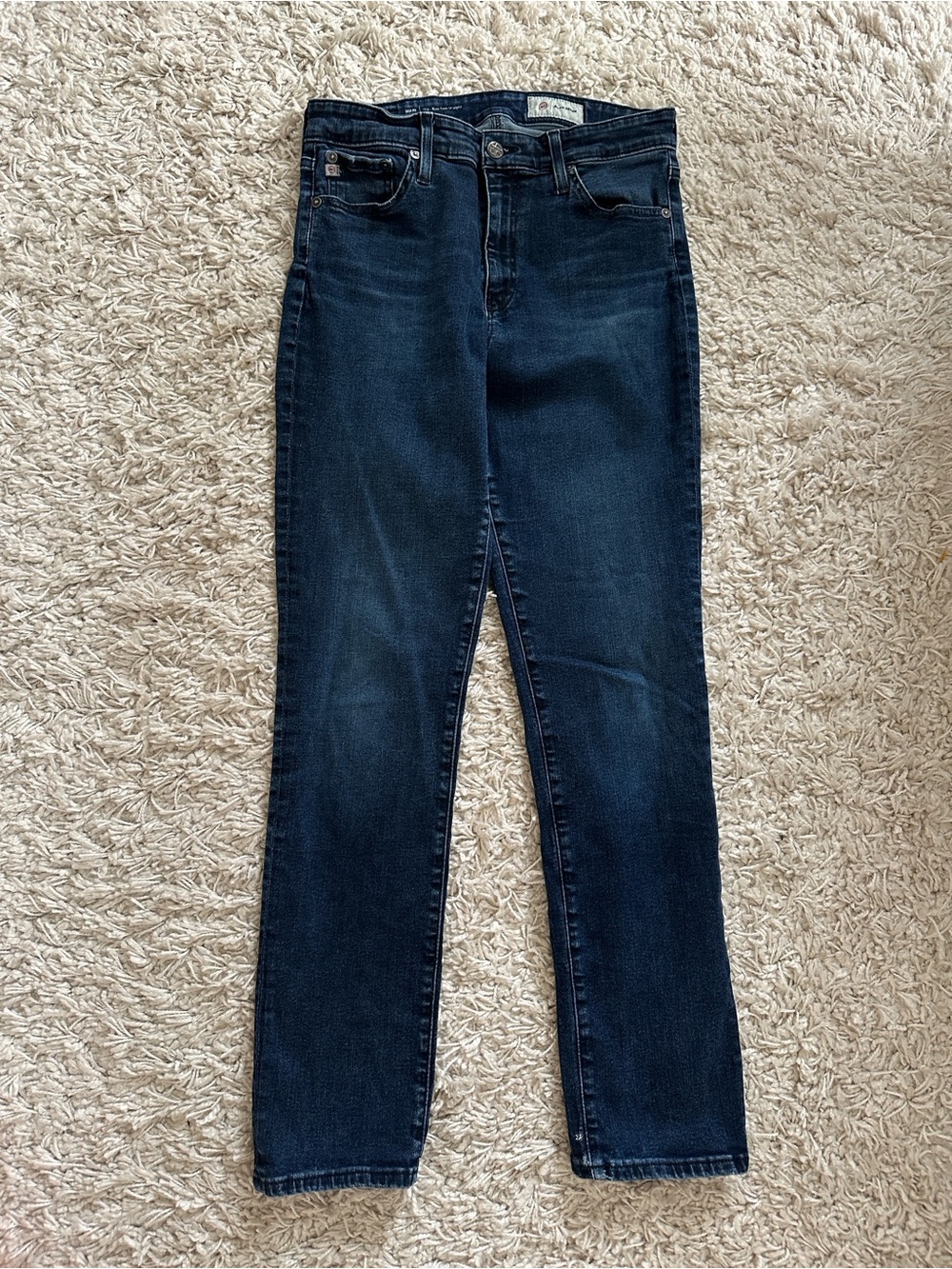 AG Adriano Goldschmied Dark Indigo Mid Rise Straight Jeans